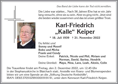 Traueranzeigen Von Karl Friedrich Keiper Augsburger Allgemeine Zeitung