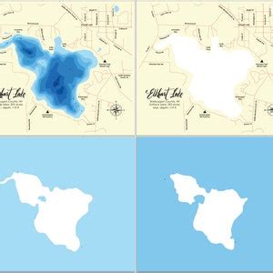 Digital File PDF SVG Elkhart Lake Wisconsin Map Bathymetric Depth