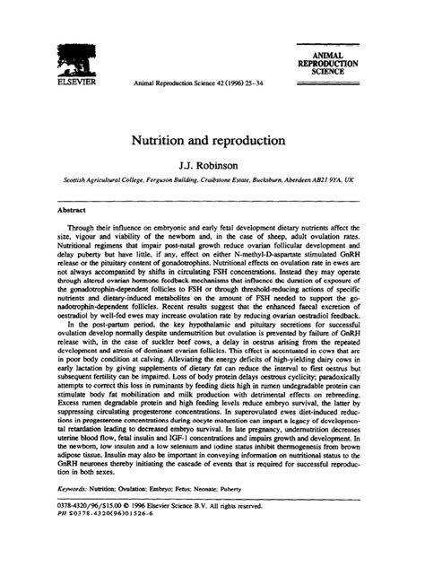 Nutrition And Reproduction 1996 Robinson Pdf Ovary Luteinizing