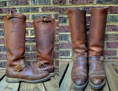 Vintage 50s Hudson Bay Extra Tall Brown Leather Engineer Motorcycle