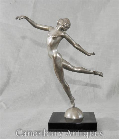 Art Deco Bronze Graceful Dancer Statue Semi Naked Figurine