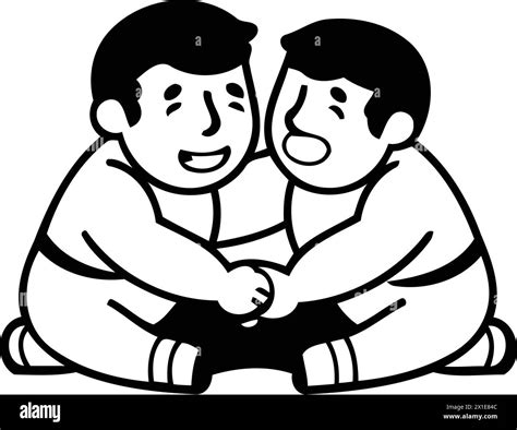 Vector Cartoon Illustration Of Two Boys Sitting In A Circle And Hugging Stock Vector Image And Art