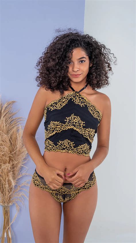 Top Olivia Preto C Dourado Comprar Em Paola Lingerie