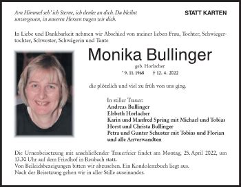 Traueranzeigen von Monika Bullinger Südwest Presse Trauer