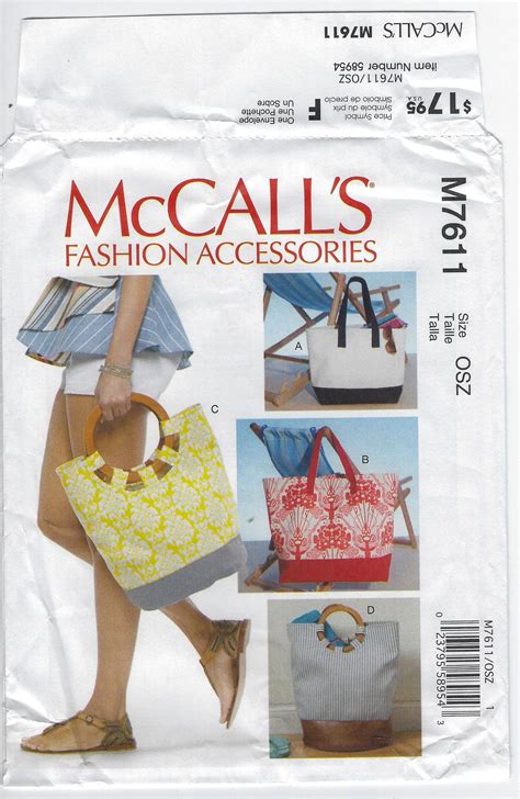 M7611 Mccall S Fashion Accessories 4 Lined Tote Bags Etsy Bag