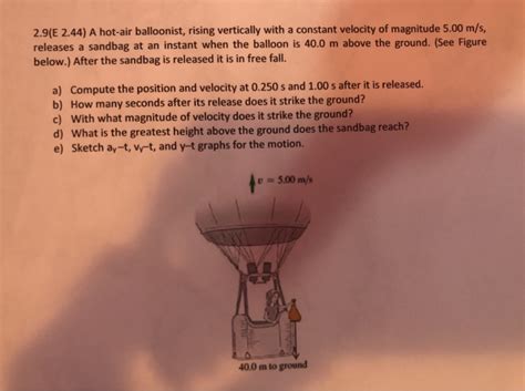 Solved E A Hot Air Balloonist Rising Vertically Chegg