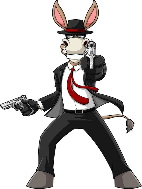 Premium Vector Donkey Spy Secret Agent Cartoon Character Holding Two Guns