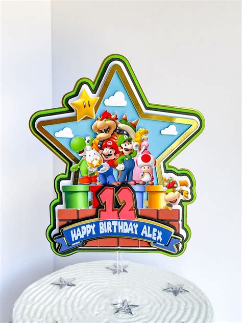 Super Mario Inspired Cake Topper Personalized Topper Mario Etsy