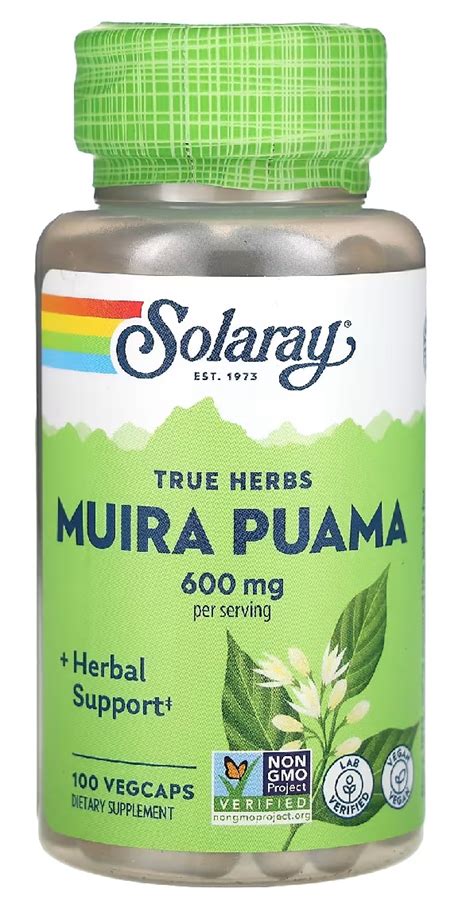 Solaray True Herbs Muira Puama 600 Mg 100 VegCaps 300 Mg Per