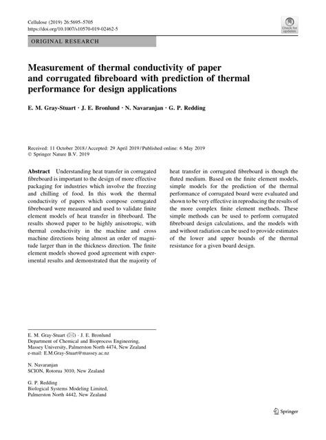 Pdf Measurement Of Thermal Conductivity Of Paper And Corrugated Fibreboard With Prediction Of