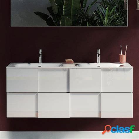 Mobile Bagno Sospeso Con Doppio Lavabo X Cm Bianco Lucido Dama In