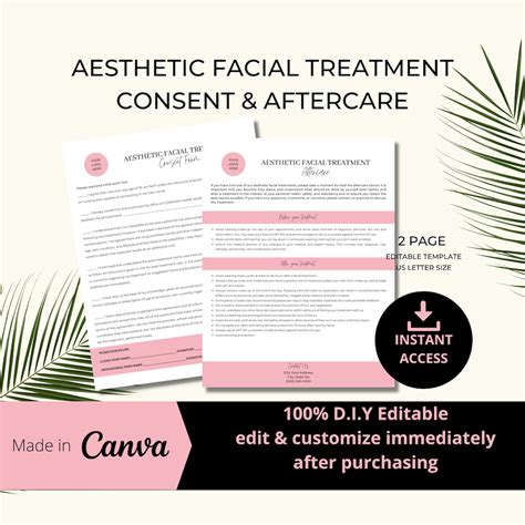 Aesthetic Facial Treatment Consent Form Editable Template Etsy