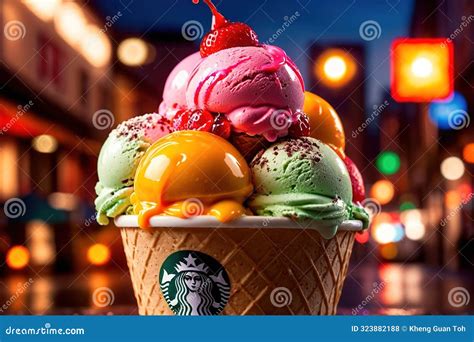 Big Colorful Rainbow Ice Cream In Cone Stock Illustration