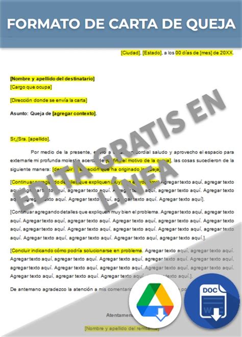 Carta De Queja Ejemplos Y Formatos Word Pdf