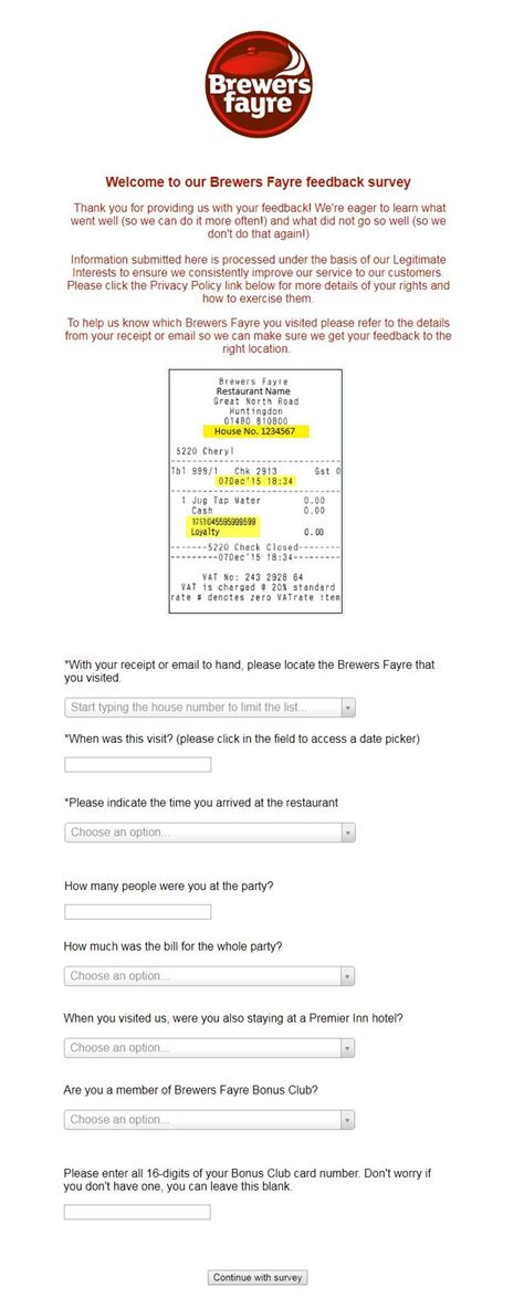 Tell Brewers Fayre | Get Gift Vouchers - Brewers Fayre Feedback Survey ...