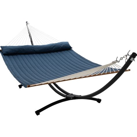 12ft Steel Arc Hammock Stand And King Quilted Hammock In Navy Blue