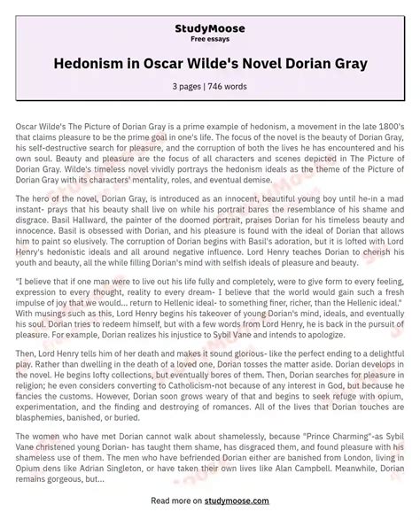 Hedonism in Oscar Wilde's Novel Dorian Gray Free Essay Example