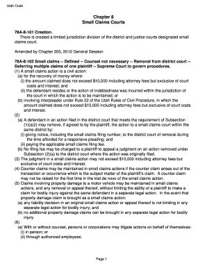 Fillable Online Le Utah Chapter 8 Small Claims Courts Le Utah Fax