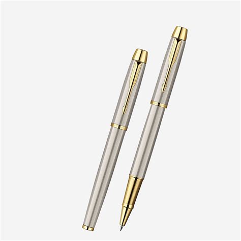 Parker Im Brushed Metal Gold Trim Rollerball Pen S