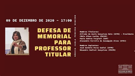 Defesa de Memorial para Professor Titular Márcia Clara Pereira