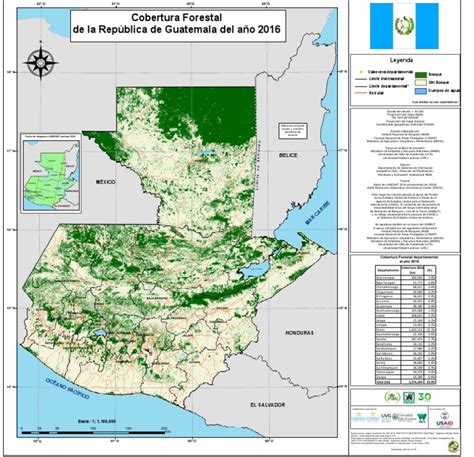 Mapa De Cobertura Forestal De Guatemala 2016 Guatemala Departamento