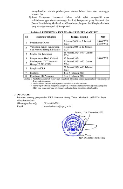 Pengumuman Penyesuaian Uang Kuliah Tunggal Untuk Kategori Penurunan Ukt