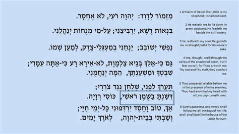 Psalm 23 Sung In Hebrew With Text Youtube