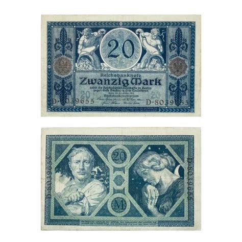 1915 GERMANY 20 Old German Marks Banknote Deutschland Reichsbanknote