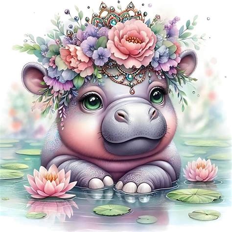 Digital Crafting With Pygmy Hippo Soft Watercolor Digital Images For