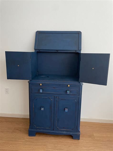 Vintage Distressed Blue Cabinet A Rmc Rock Ola Original Piece Etsy