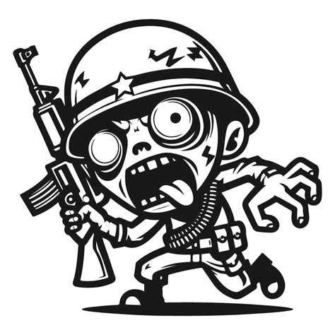 Free Funny Zombie Army SVG Black And White SVG Vector File For Laser