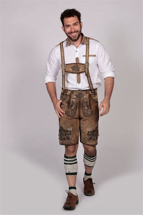 Embroidered Lederhosen Men Short Shaded Trachten Short Authentic