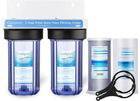 Geekpure 2 Stage Whole House Water Filter System With 10 Inch Clear