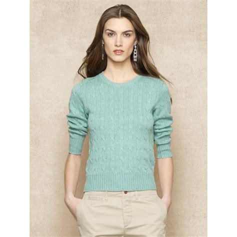 Lyst Ralph Lauren Blue Label Tussah Silk Cable Knit Sweater In Blue