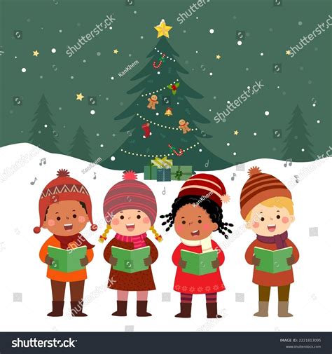 Happy Kids Singing Christmas Carols Christmas Stock Vector Royalty