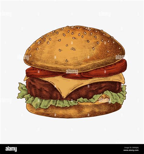 Hand Drawn Cheese Burger Vector Stock Vector Image Art Alamy