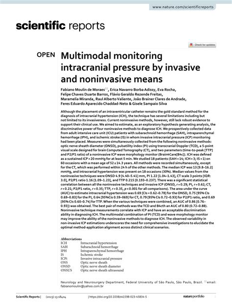 PDF Multimodal Monitoring Intracranial Pressure By Invasive And