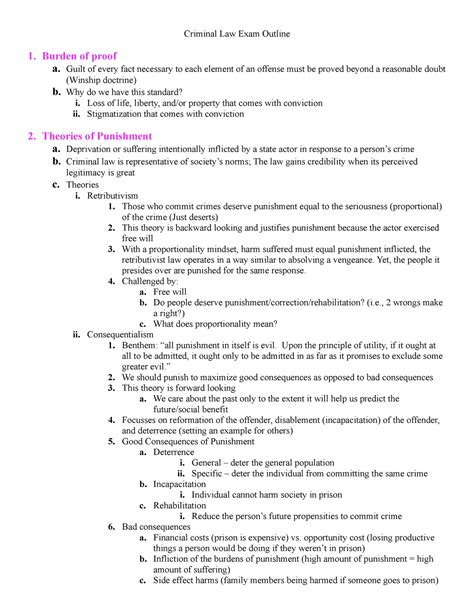 Crim Outline Fall Criminal Law Exam Outline Burden Of Proof A