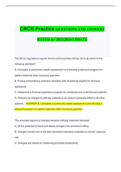 Crcr Practice Questions And Answers Rated A 20232024 Update Crcr Practice Stuvia Us