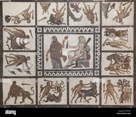 Fatiche Di Eracle Raffigurati In Mosaico Romano Datato Del Iii Secolo D