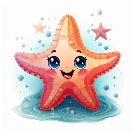 Estrela Do Mar Dos Desenhos Animados Um Rosto Feliz E Um Sorriso Na