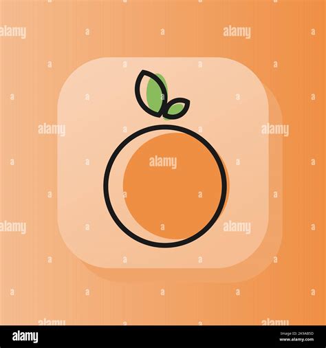 3d Square Button Orange Fruit Outline Icon Orange Color Citrus Flat Symbol Sign Vector