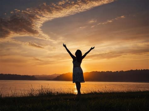 The Silhouette Of A Woman Arms Outstretched In Pure Enjoyment Premium