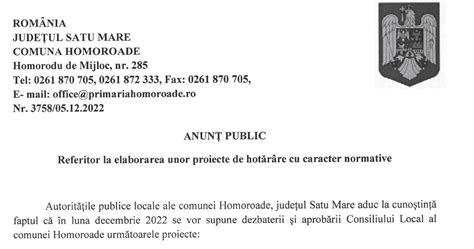 Anun Public Referitor La Elaborarea Unor Proiecte De Hot R Rare Cu Caracter Normativ Prim Ria