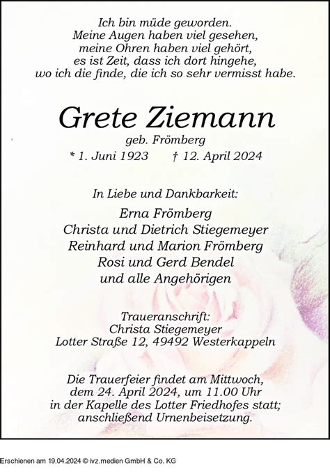 IVZ Trauer Grete Ziemann