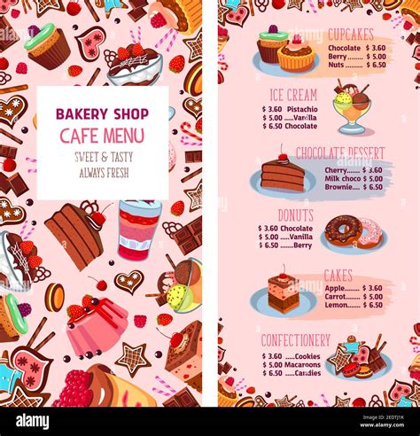 Bakery Shop Menu Template For Desserts Cafe Price List For Cakes Pies