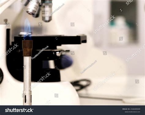 Bunsen Burner Used Microbiology Laboratory Next Stock Photo 2166409449