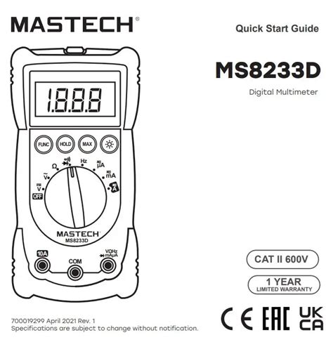 MASTECH MS8233D Digital Multimeter With NCV User Guide