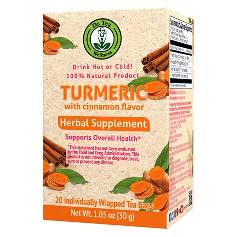 Dr. TEA Turmeric Herbal Tea - Cinnamon Flavor -20 Tea Bags - Natural ...