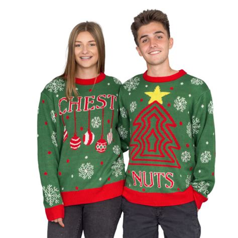 Adult Unisex Chest Snowflakes Adult Green Ugly Christmas Sweater Ebay